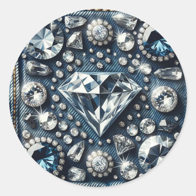 Sticker Rond Denim & Diamonds Bling Gemstone Glam Jewes (Devant)