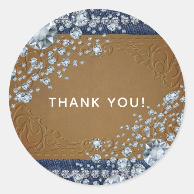 Sticker Rond Denim & Diamonds Bling Jeans en cuir tendance Favo (Devant)