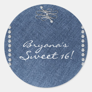 Sticker Rond Denim & Diamonds Emblem Anniversaire Fête Favorise