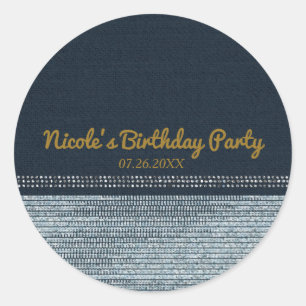 Sticker Rond Denim & Diamonds Glam Bling Chic Élégant Cadeau