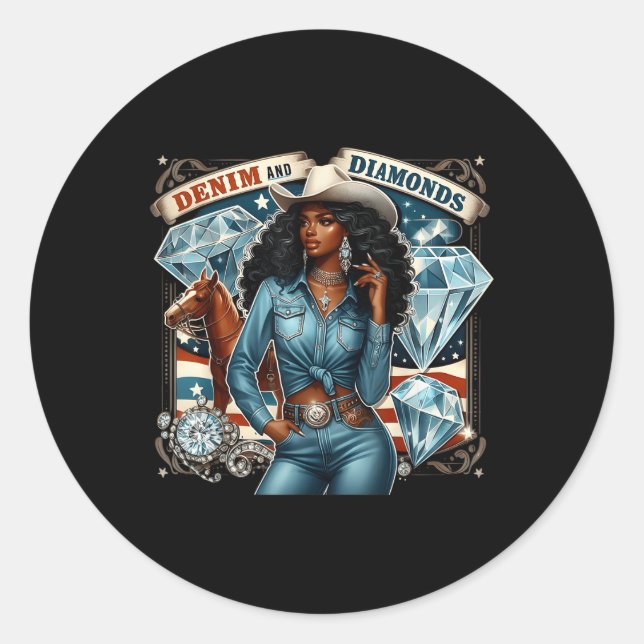 Sticker Rond Denim Et Diamants African Melanin Swag Western Co (Devant)