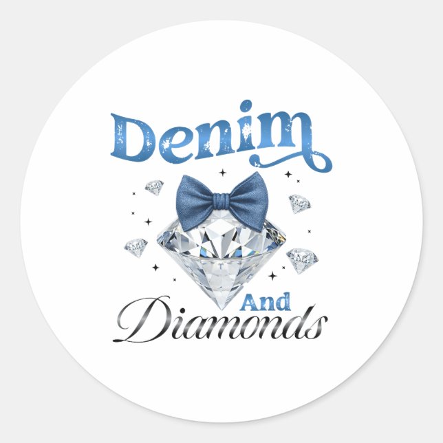 Sticker Rond Denim Et Diamants Arc Dames Filles Femmes  (Devant)