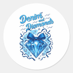 Sticker Rond Denim et diamants bow dames filles femmes