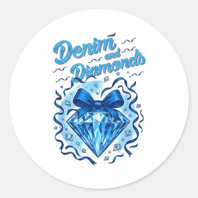 Sticker Rond Denim et diamants bow dames filles femmes  (Devant)