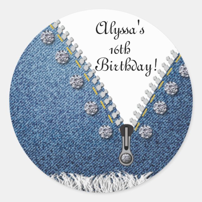 Sticker rond Denim Jeans Frayed & Diamonds Étiquet (Devant)