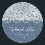 Sticker Rond Denim & Lace Rustic Romance Douche Favoriser Stick<br><div class="desc">Denim & Lace Rustic Romance Douche Favor Sticker. Ajoutez votre propre texte personnalisé ou laissez vide.</div>