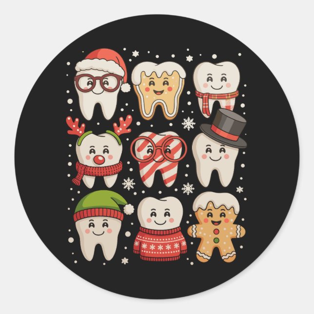 Sticker Rond Dentaire Noël mignon Dentiste Santa Hat Xmas (Devant)