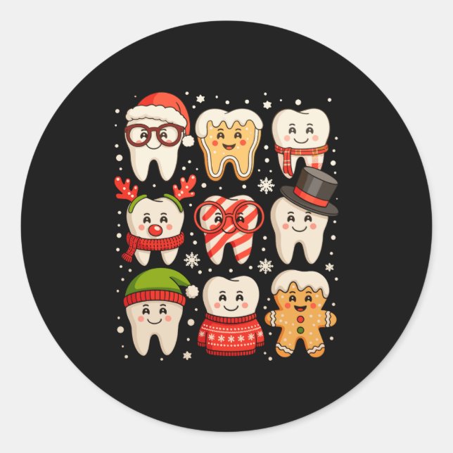 Sticker Rond Dental Christmas Cute Teeth Dentist Santa Hat Xmas (Devant)