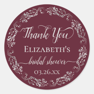 Sticker Rond Dentelle argentée sur Remerciement de Baby Shower 
