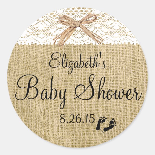 Sticker Rond Dentelle blanche et Baby shower Burlap Favoriser (Devant)