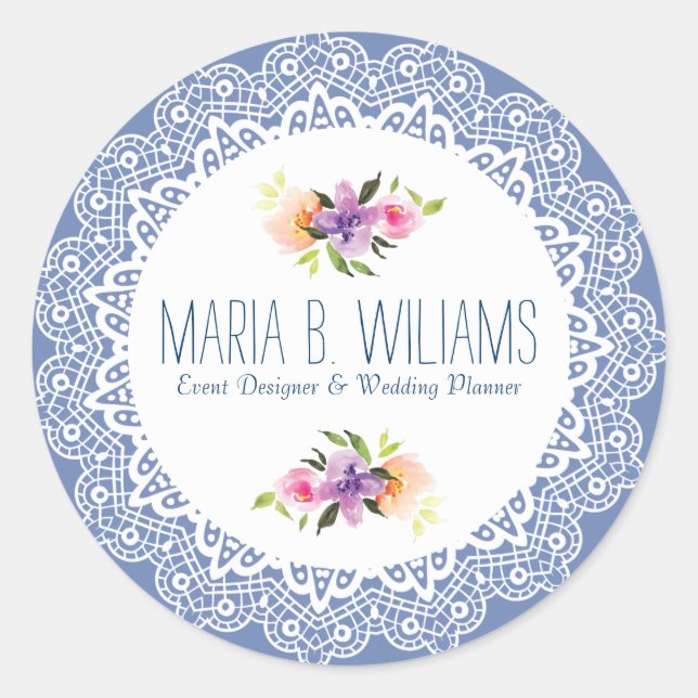 Sticker Rond Dentelle blanche et bouquet floral (Devant)