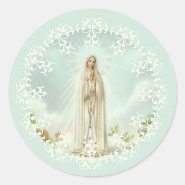Sticker Rond Dentelle blanche Notre-Dame de Fatima (Devant)
