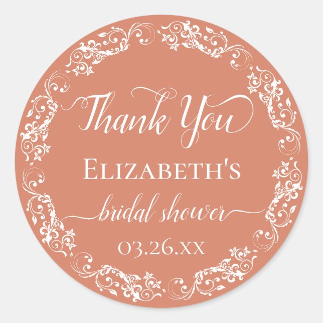 Sticker Rond Dentelle blanche sur carte de remerciement de fian (Devant)