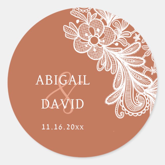 Sticker Rond Dentelle blanche sur Mariage en terre cuite (Devant)