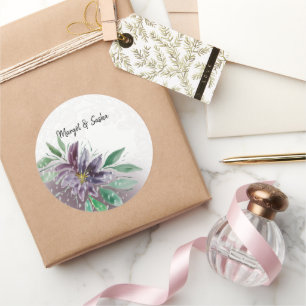 Sticker Rond Dentelle d'aquarelle violette Boho Lotus