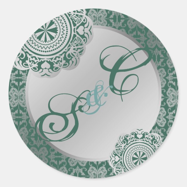 Sticker Rond Dentelle d'argent Arabesque, collant souvenir mono (Devant)