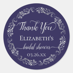 Sticker Rond Dentelle d'argent sur Fête des mariées bleu marine