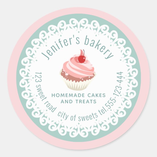 Sticker Rond Dentelle de dentelle cupcakes et gâteries maison (Devant)