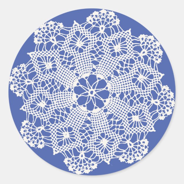 Sticker Rond Dentelle Doily sur bleu (Devant)