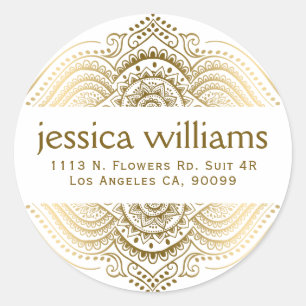 Sticker Rond Dentelle d'or Floral Paisley Conception géométriqu