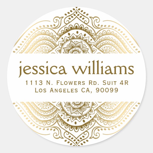 Sticker Rond Dentelle d'or Floral Paisley Conception géométriqu (Devant)
