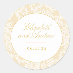 Sticker Rond Dentelle d'or sophistiquée Mariage élégant