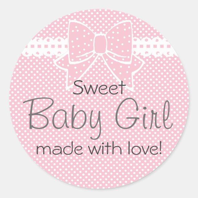 Sticker Rond Dentelle et Baby shower rose Bow Favoriser (Devant)