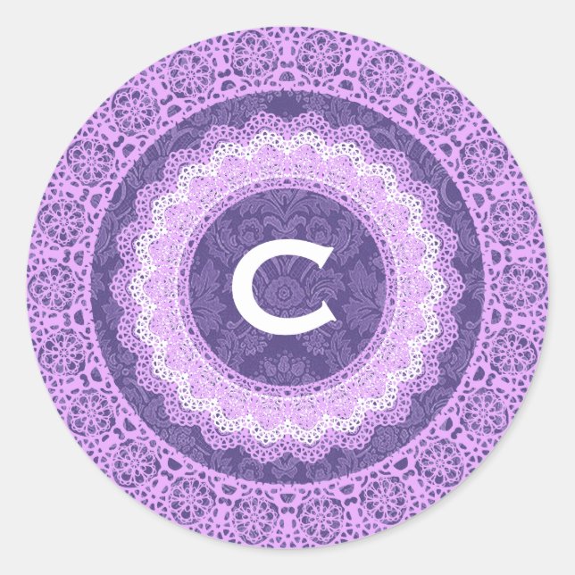 Sticker Rond Dentelle et monogramme sur mesure V16 PURPLE 4 (Devant)