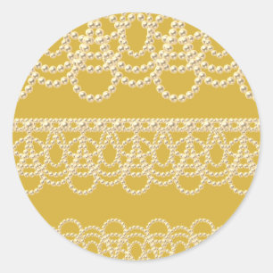 Sticker Rond Dentelle et perles d'or