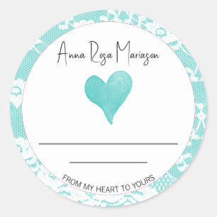 Sticker Rond *~* Dentelle fait maison AP30 TURQUOISE Heart Gene