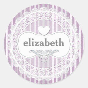 Sticker Rond Dentelle fille En vichy Motif avec coeur A06 PURPL
