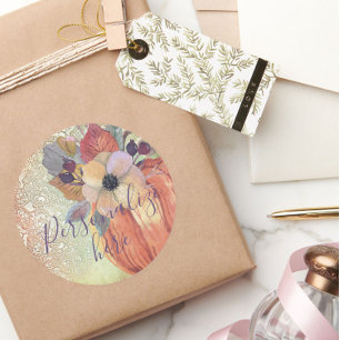 Sticker Rond dentelle florale citrouille orange violet or