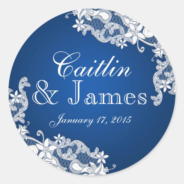 Sticker Rond Dentelle florale Sapphire bleu (Devant)