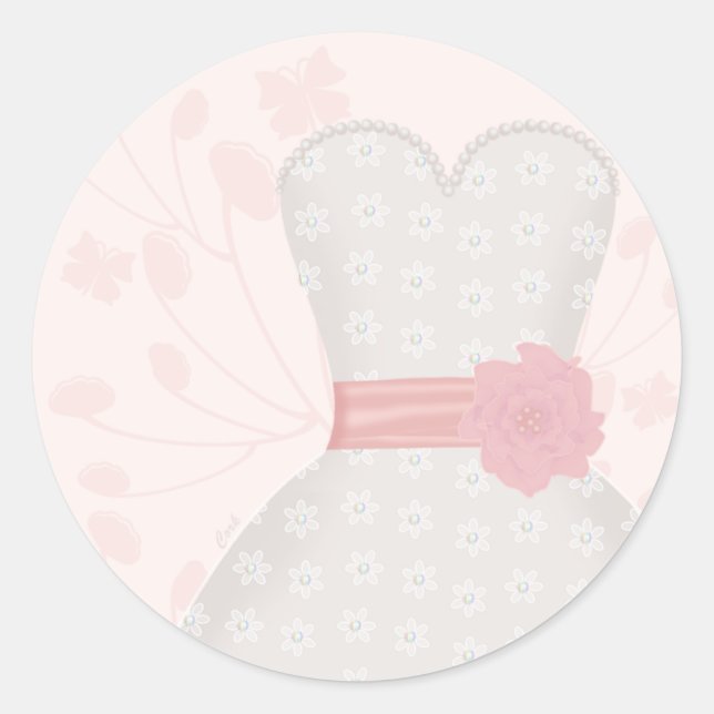 Sticker Rond Dentelle Mariage Gown et papillon (Devant)