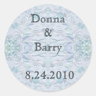 Sticker Rond Dentelle Mariage mariée bleu pâle