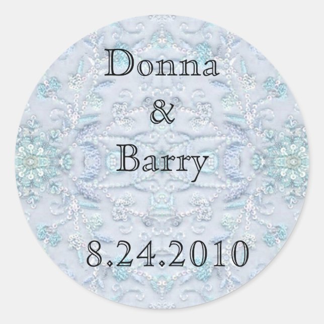 Sticker Rond Dentelle Mariage mariée bleu pâle (Devant)
