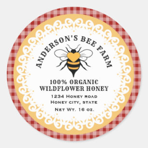 Sticker Rond Dentelle plaid vintage logo abeille miel pot