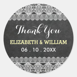 Sticker Rond Dentelle rustique et Mariage de tableau noir Merci