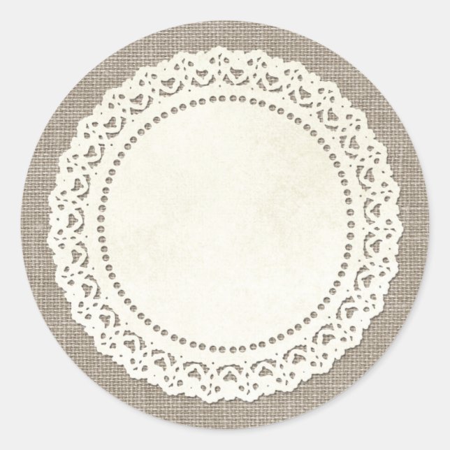 Sticker Rond Dentelle rustique sur Burlap Brown naturel (Devant)