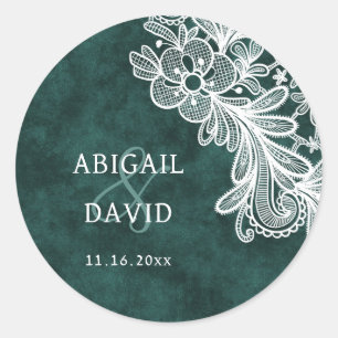 Sticker Rond Dentelle sur Emerald Green Faux Velvet Mariage