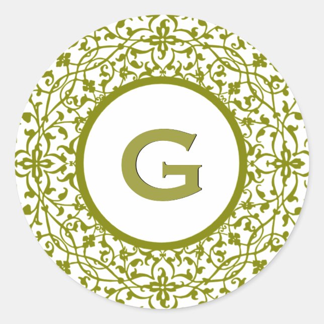 Sticker Rond Dentelle verte E monogramme ou toute lettre (Devant)