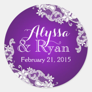 Sticker Rond Dentelle Vintage florale pourpre