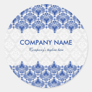 Sticker Rond Dentelle Vintage royale bleue et blanche