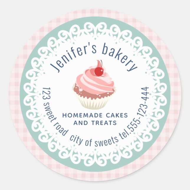 Sticker Rond Dentelles servies en dentelle fait maison cupcakes (Devant)