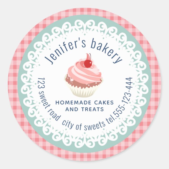 Sticker Rond Dentelles servies en dentelle fait maison cupcakes (Devant)