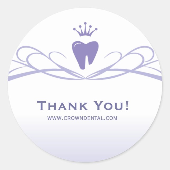 Sticker Rond Dentist Cadeau Cute Tooth Crown Logo Purple (Devant)