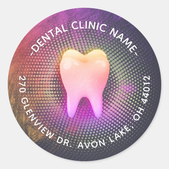 Sticker Rond Dentist Dental Clinique Chic Rose Gold Adresse den (Devant)