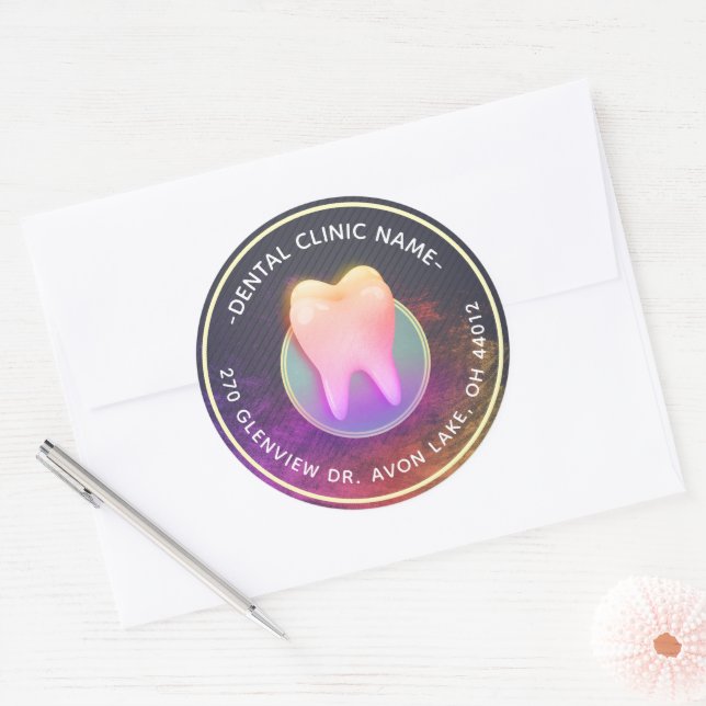 Sticker Rond Dentist Dental Clinique Chic Rose Gold Adresse den (Enveloppe)