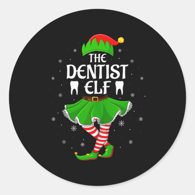 Sticker Rond Dentist Elf Christmas Family Girls Women Elf Squad (Devant)