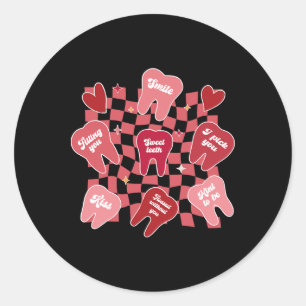 Sticker Rond Dentiste de la Saint-Valentin Hygiéniste dentaire